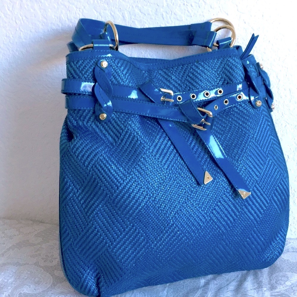 Francesco Biasia blue woven straw bag